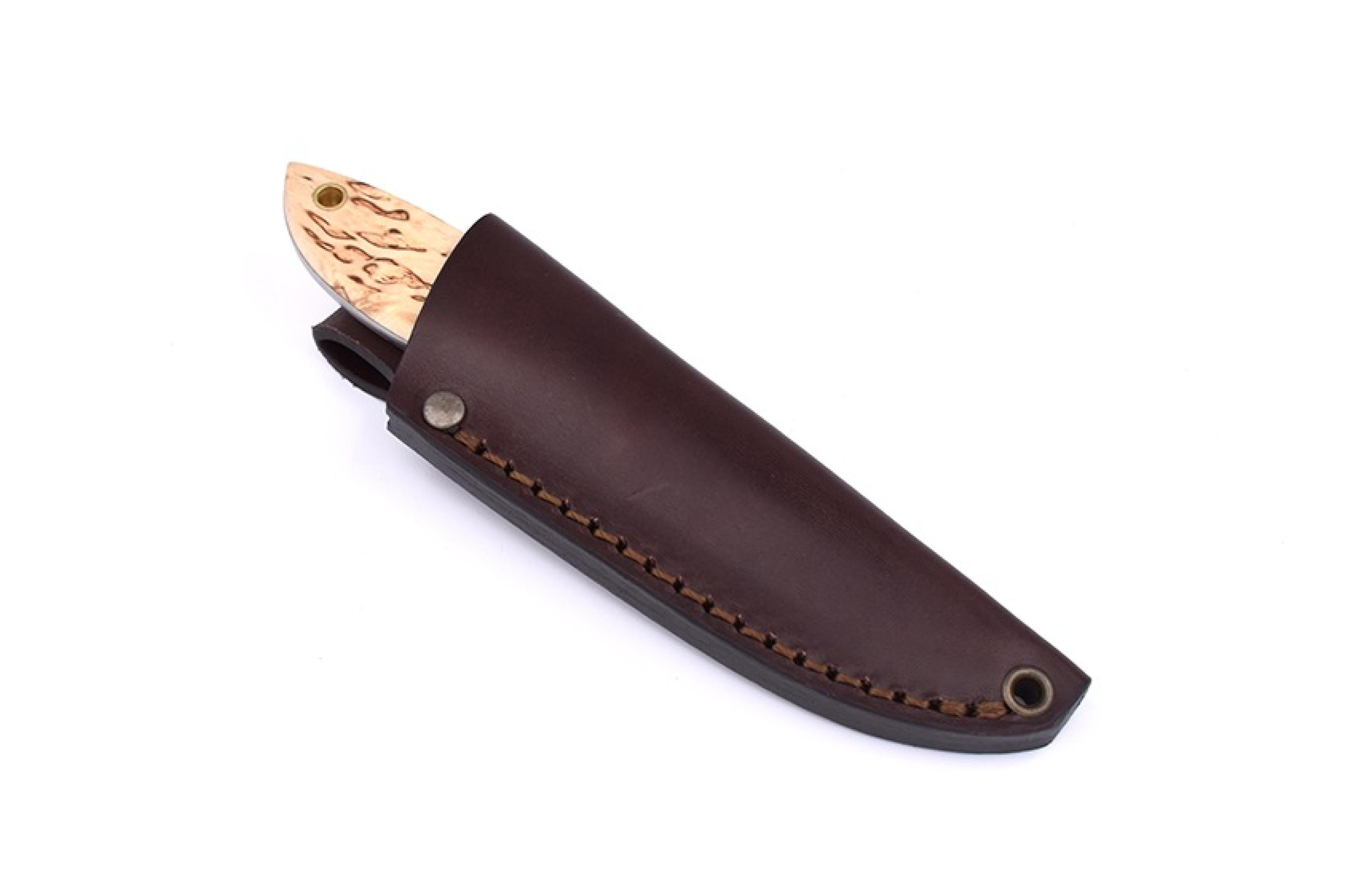 Brisa - Bobtail 80 - CurlyBirch - Flat - Leather - 17 cm - Bushcraft knives