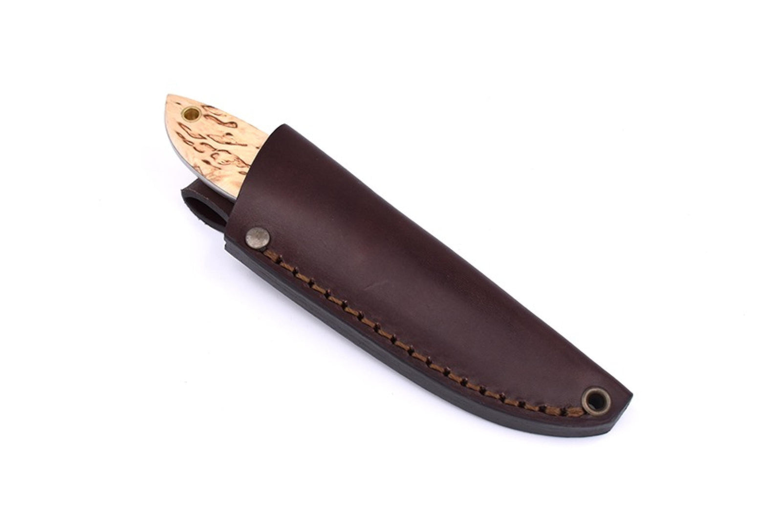 Brisa - Bobtail 80 - CurlyBirch - Flat - Leather - 17 cm - Bushcraft knives