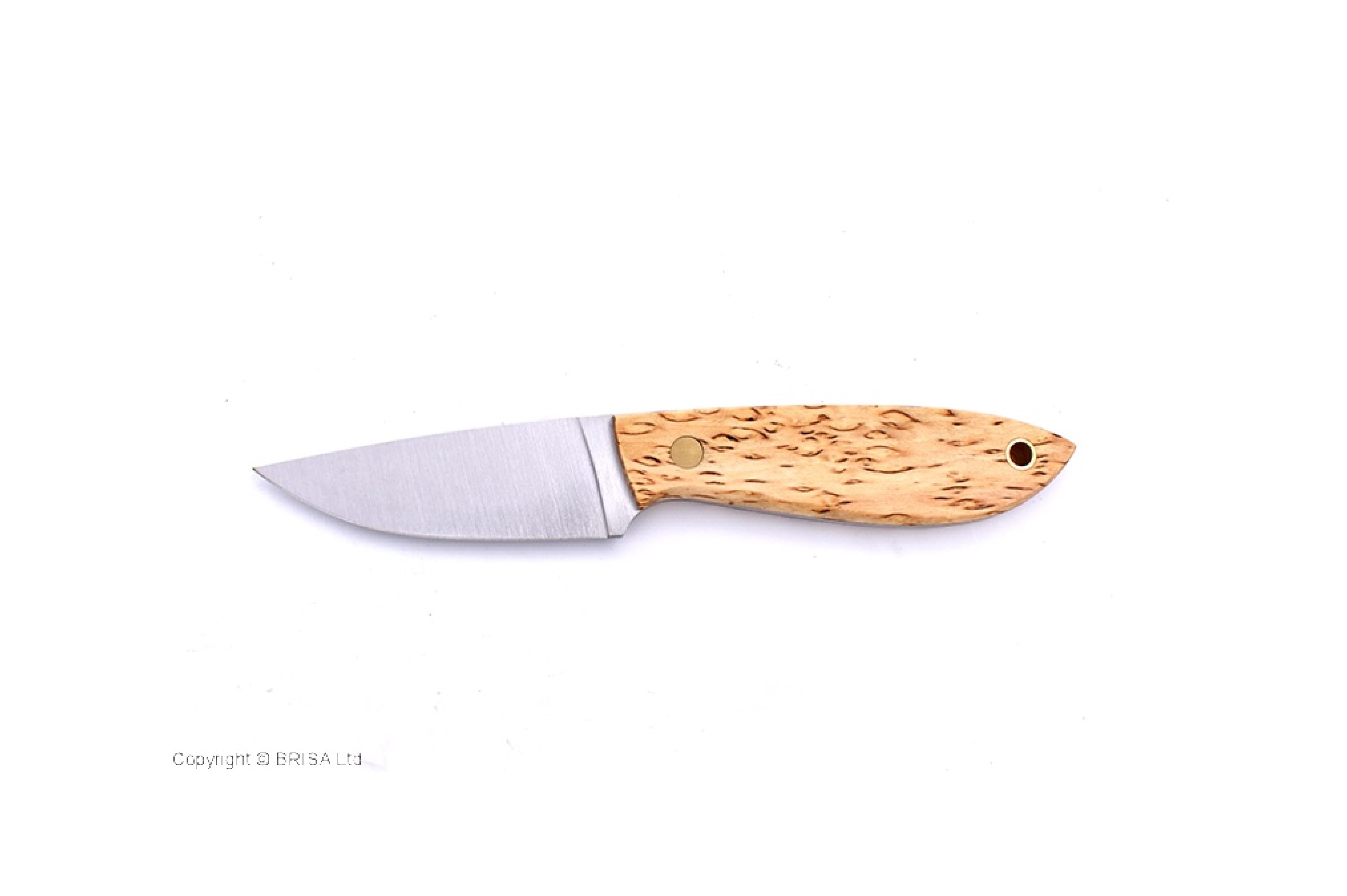Brisa - Bobtail 80 - CurlyBirch - Flat - Leather - 17 cm - Bushcraft knives