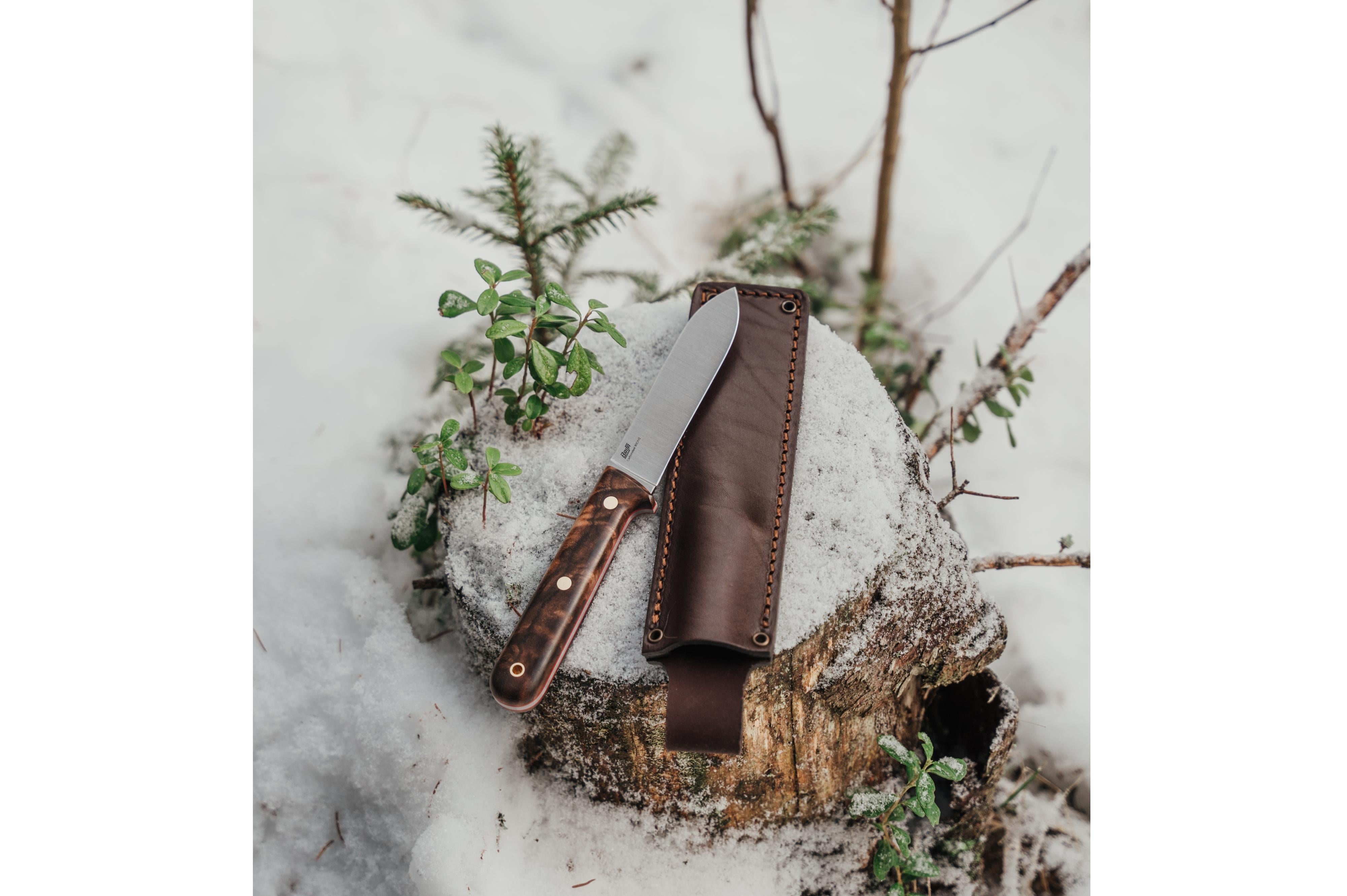 Brisa - Kephart 115 - StabilizedWalnut - Flat - Leather - 23 cm - Bushcraft knives