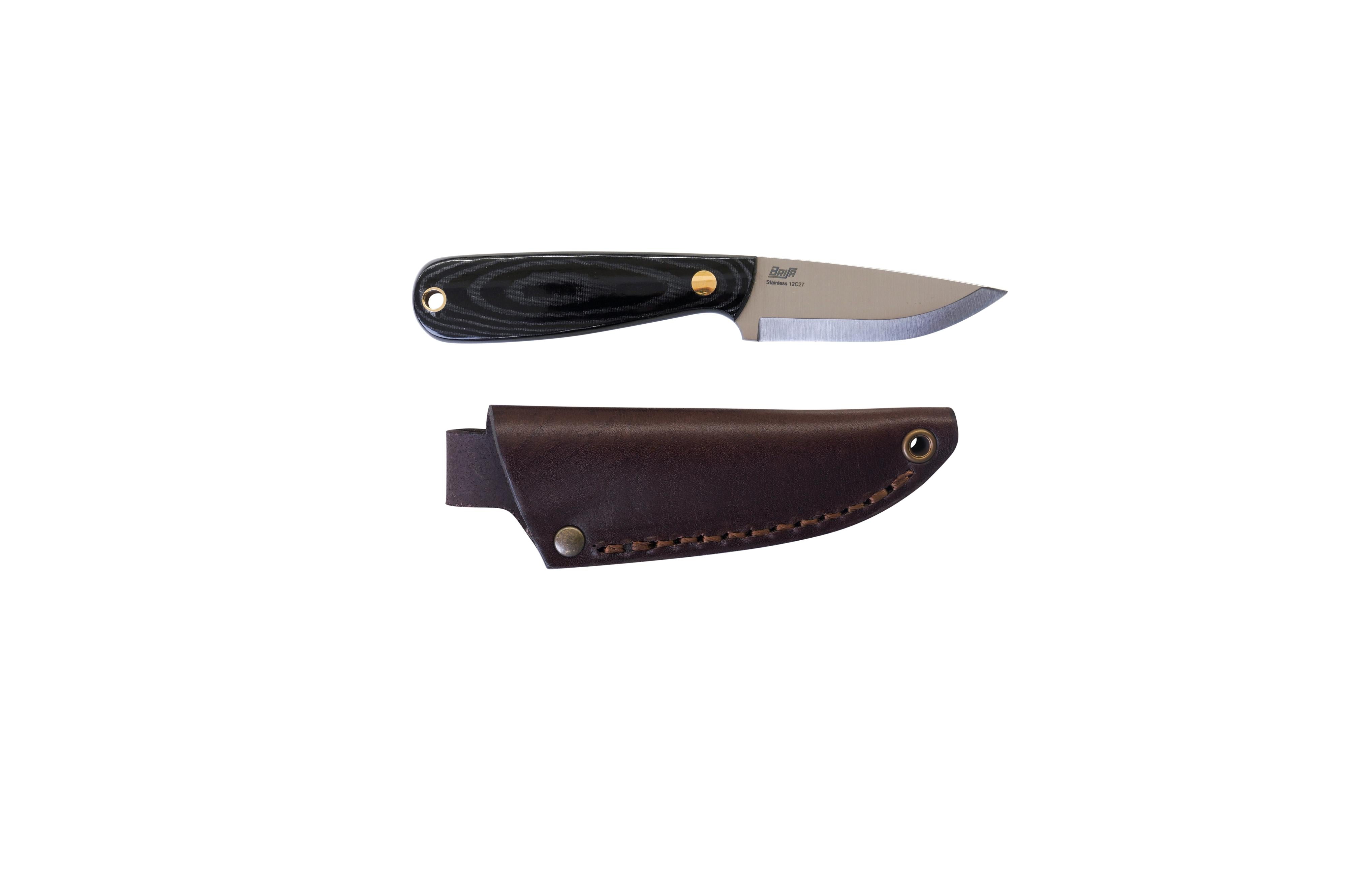 Brisa - Necker 70 - BlackMicarta - Scandi - Leather - 16 cm - Carving knives