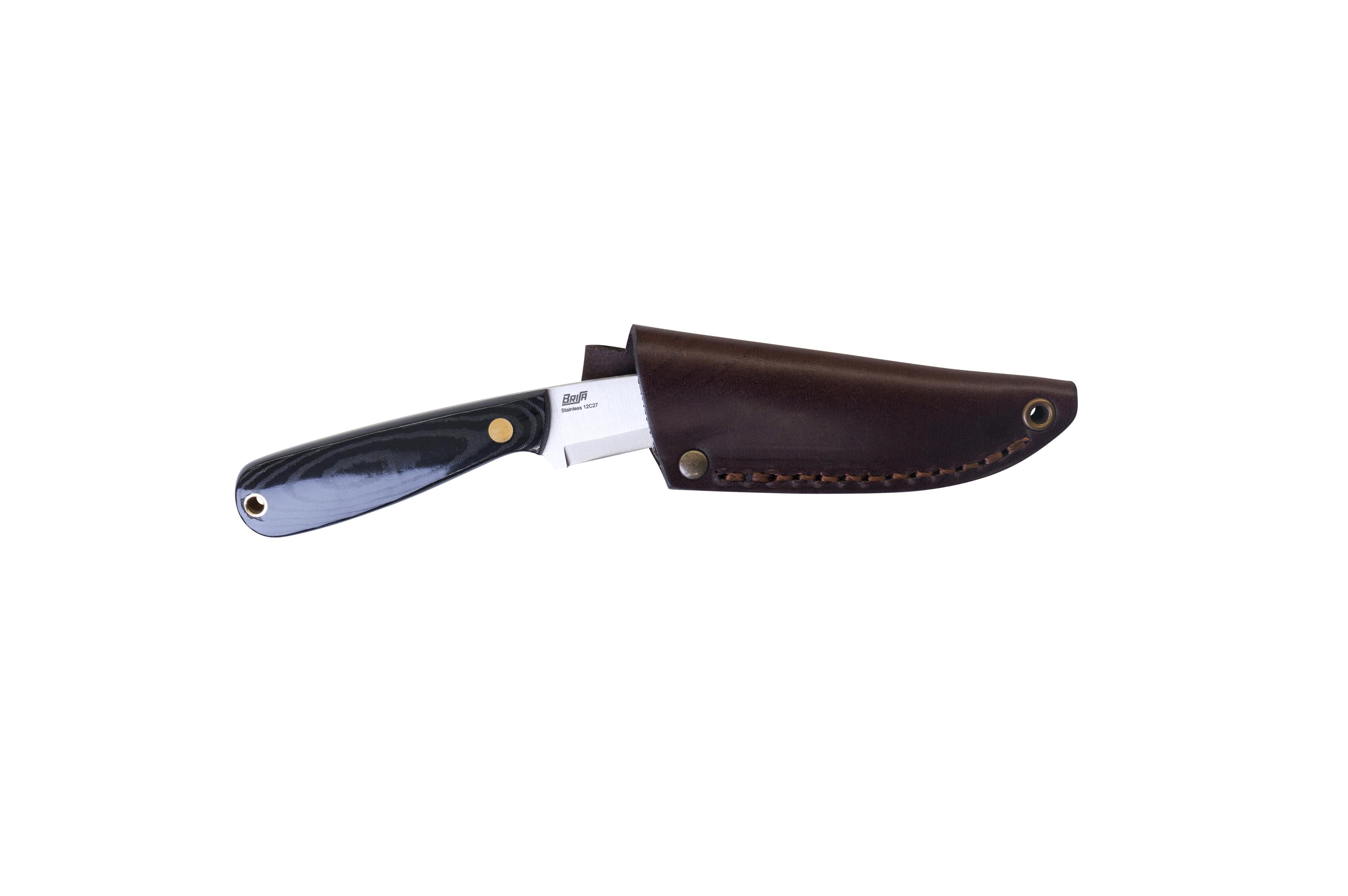 Brisa - Necker 70 - BlackMicarta - Scandi - Leather - 16 cm - Carving knives
