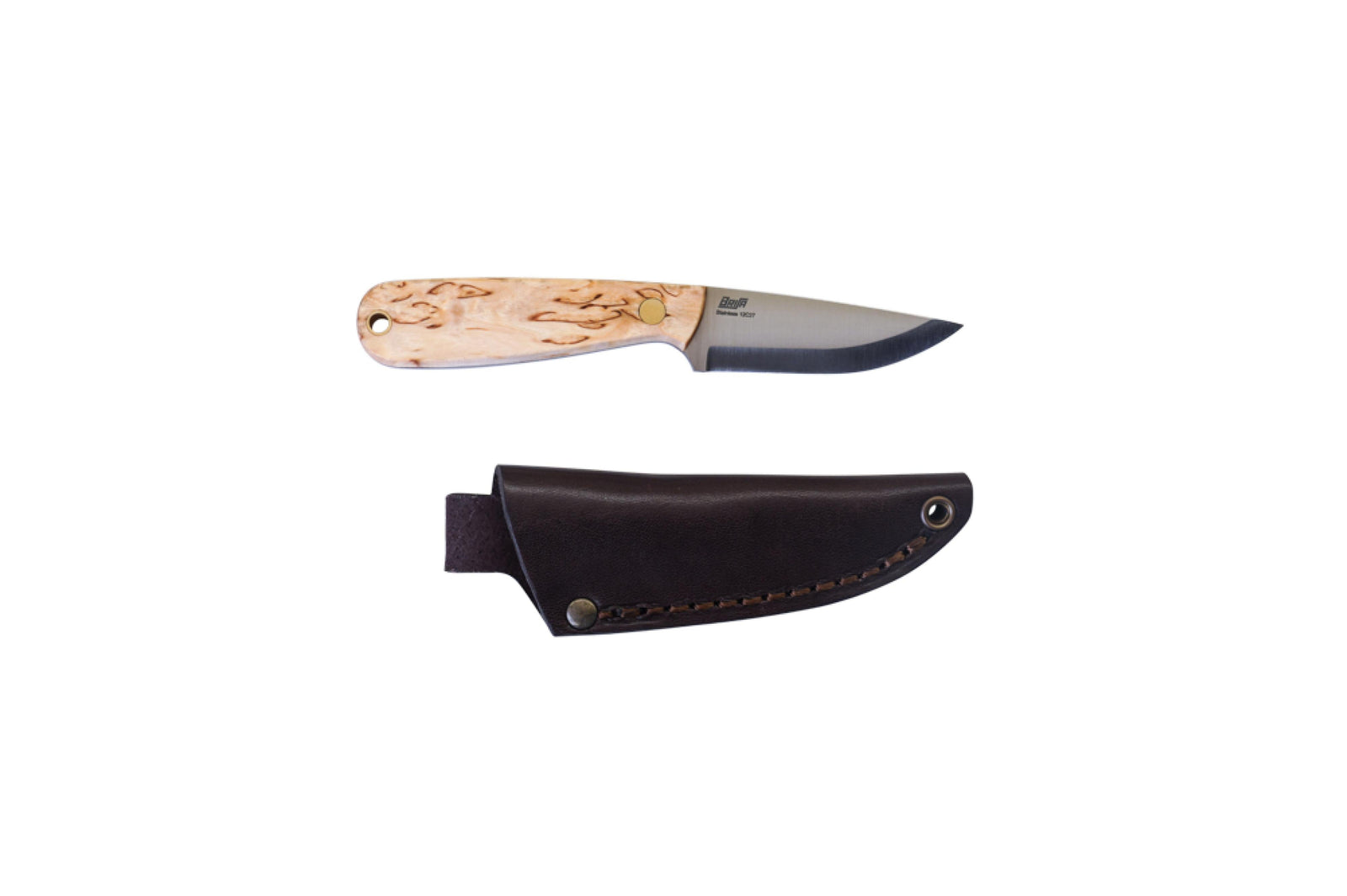 Brisa - Necker 70 - CurlyBirch - Scandi - Leather - 16 cm - Carving knives