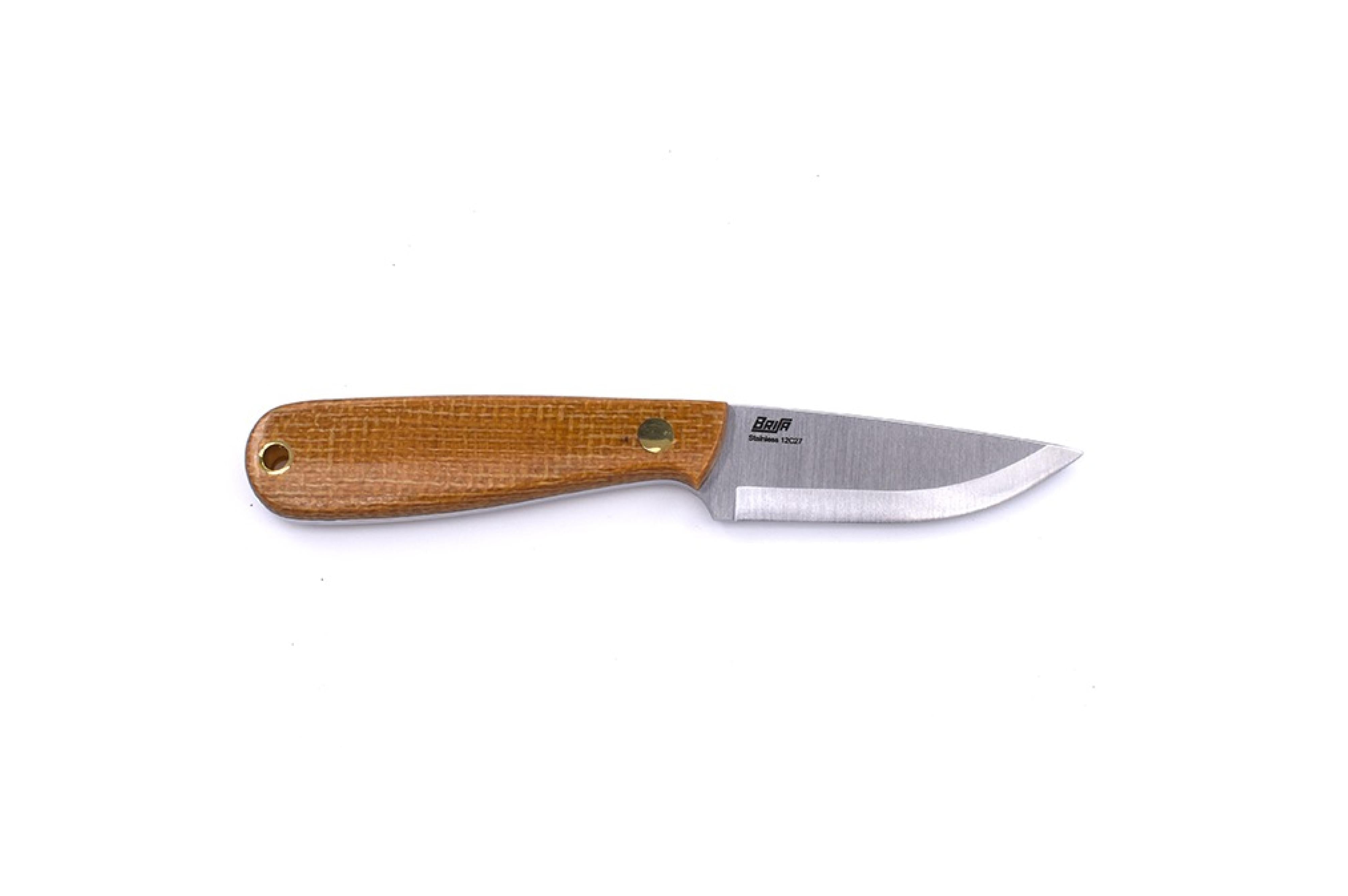 Brisa - Necker 70 - MustardMicarta - Scandi - Leather - 16 cm - Carving knives