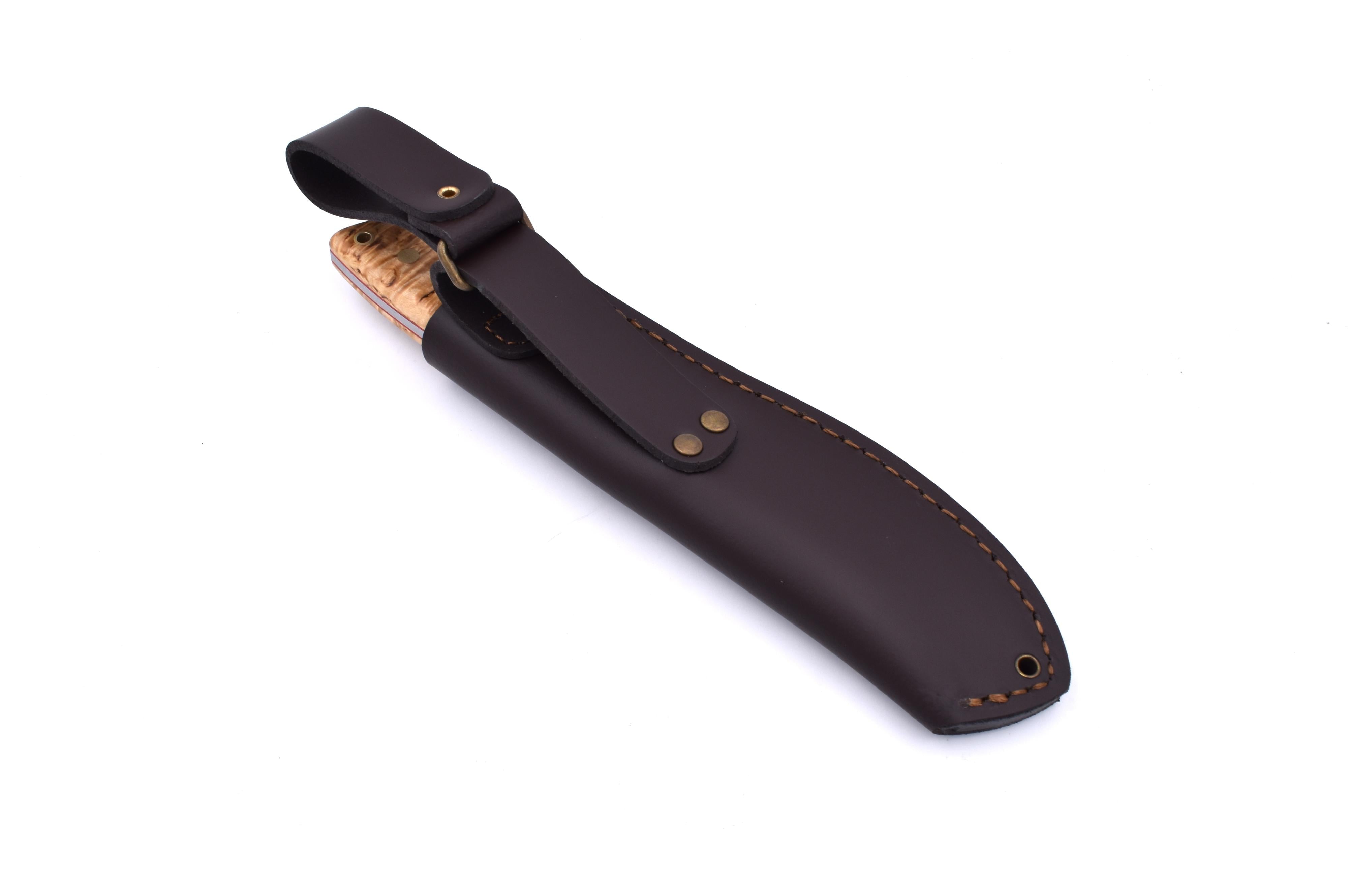 Brisa - Nessmuk 125 - CurlyBirch - Scandi - Leather - 24 cm - Bushcraft knives