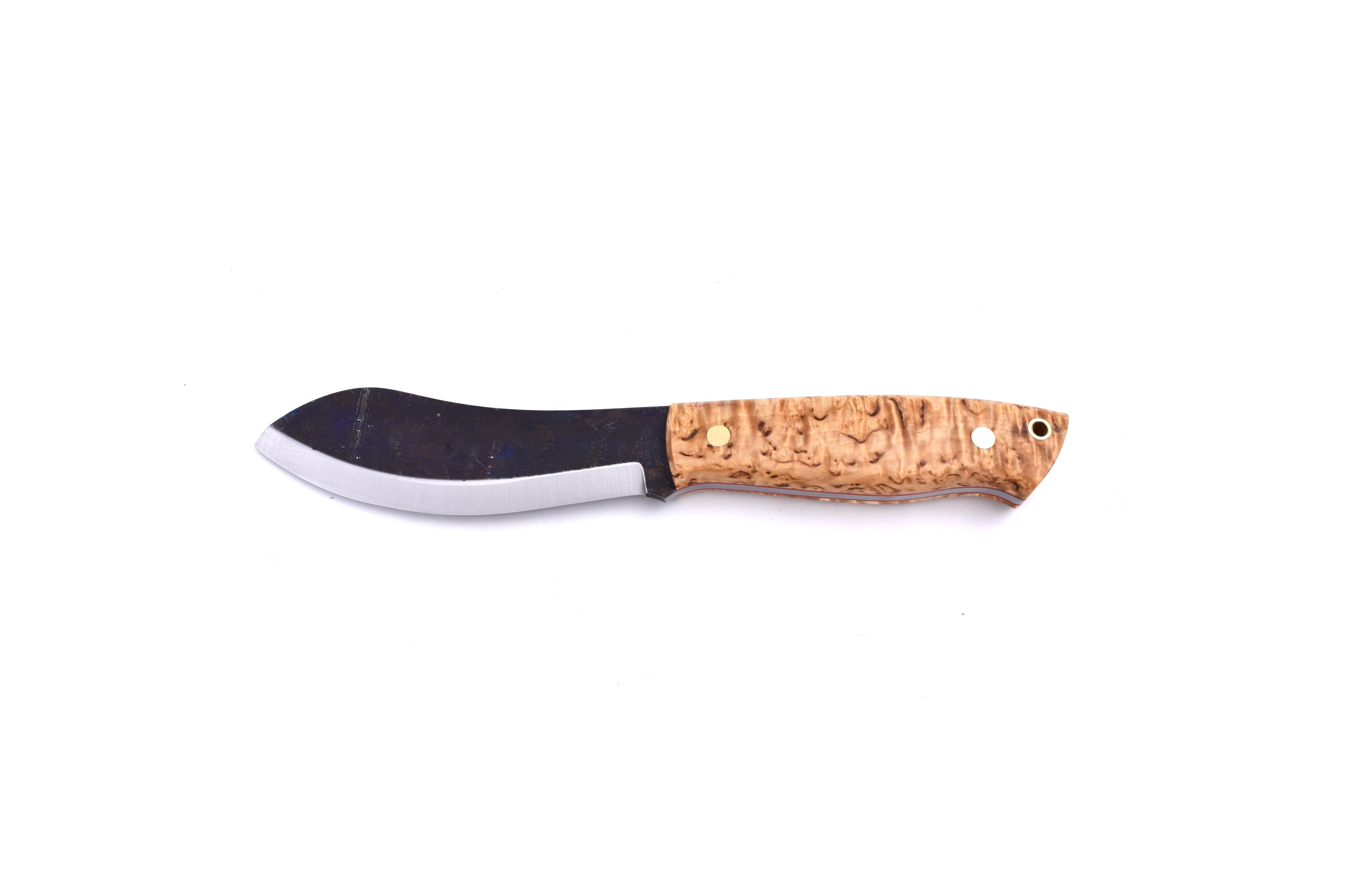 Brisa - Nessmuk 125 - CurlyBirch - Scandi - Leather - 24 cm - Bushcraft knives