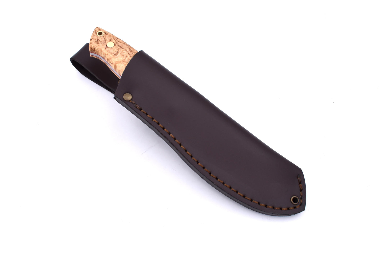 Brisa - Nessmuk 125 - CurlyBirch - Scandi - Leather - 24 cm - Bushcraft knives