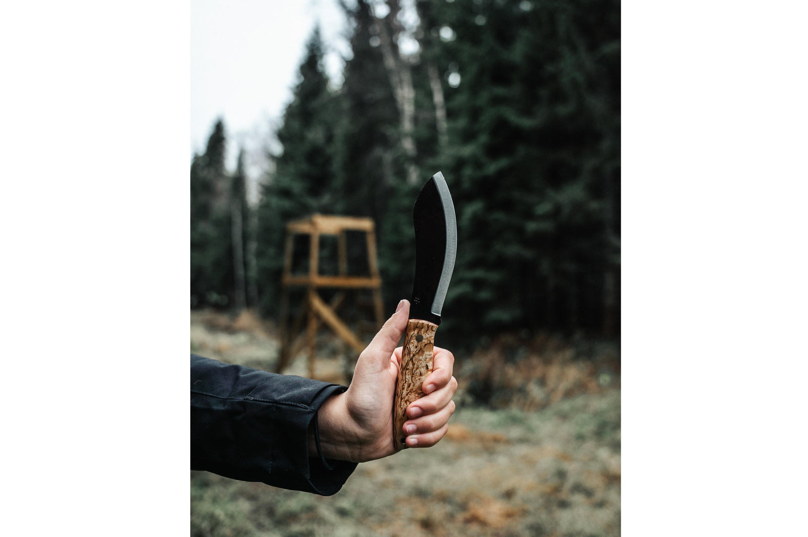 Brisa - Nessmuk 125 - CurlyBirch - Scandi - Leather - 24 cm - Bushcraft knives