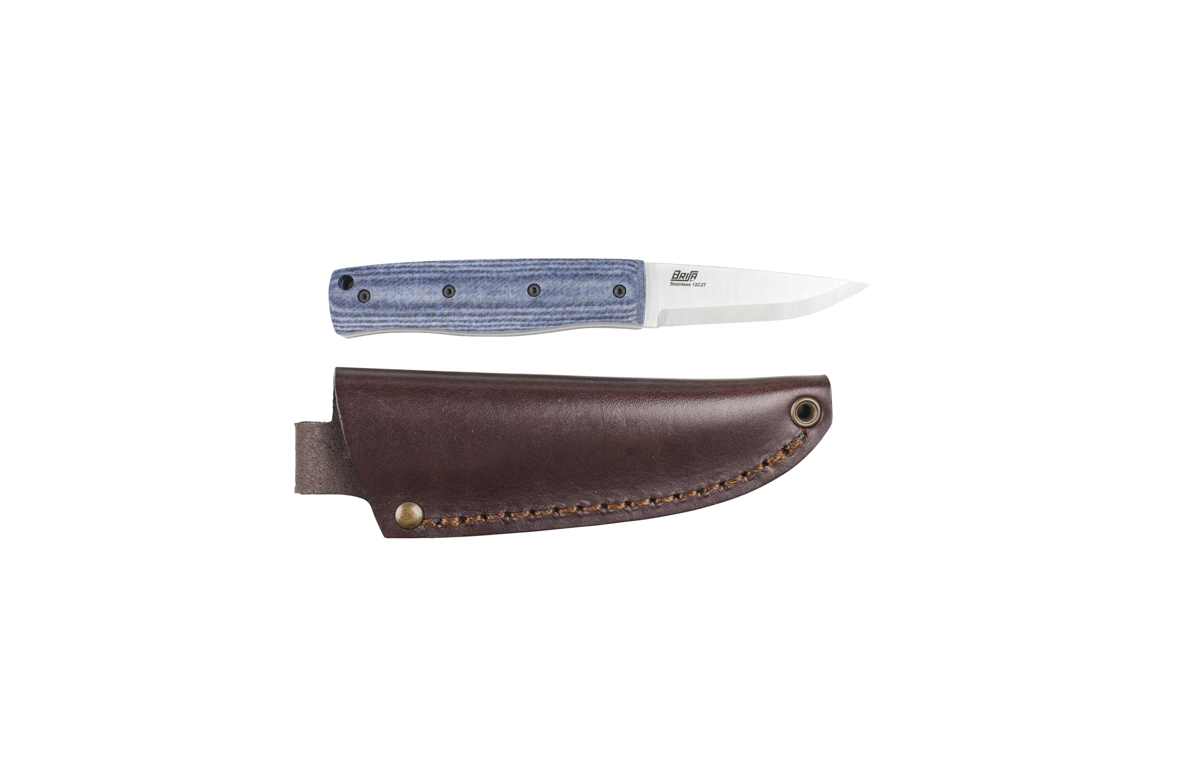 Pk70Fx - Bluejeans Micarta - Scandi - Leather - 16 cm - Bushcraft knives