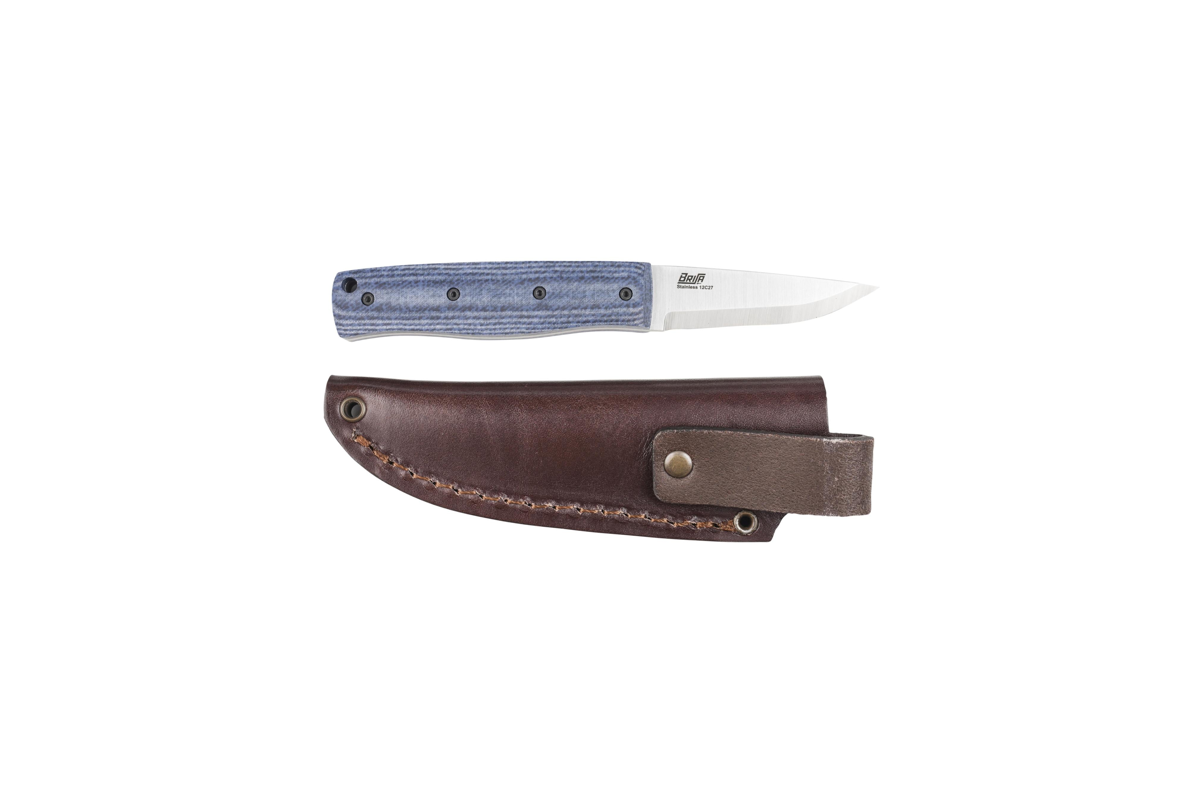 Brisa - Pk70Fx - Bluejeans Micarta - Scandi - Leather - 16 cm - Bushcraft knives