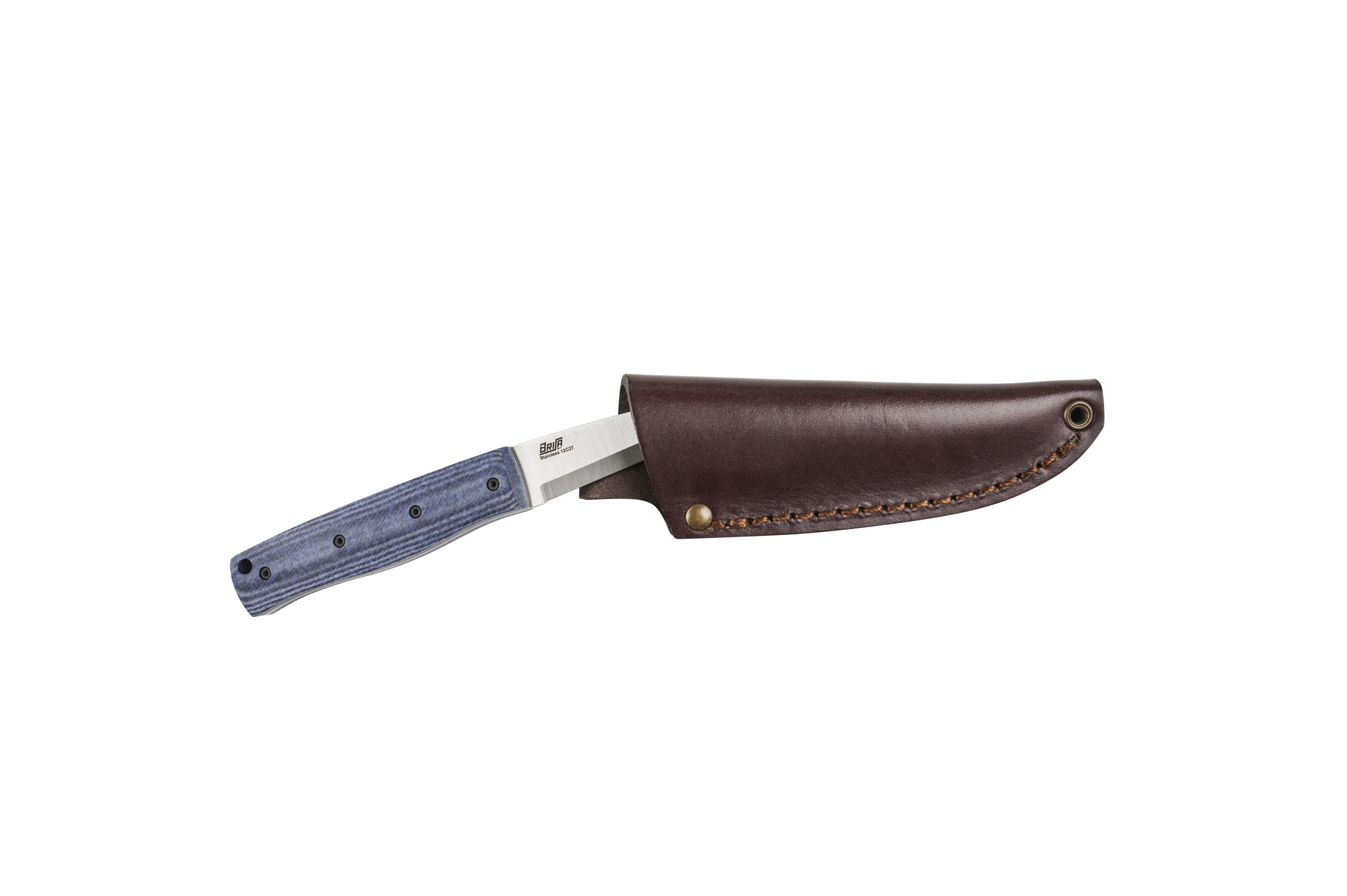 Pk70Fx - Bluejeans Micarta - Scandi - Leather - 16 cm - Bushcraft knives