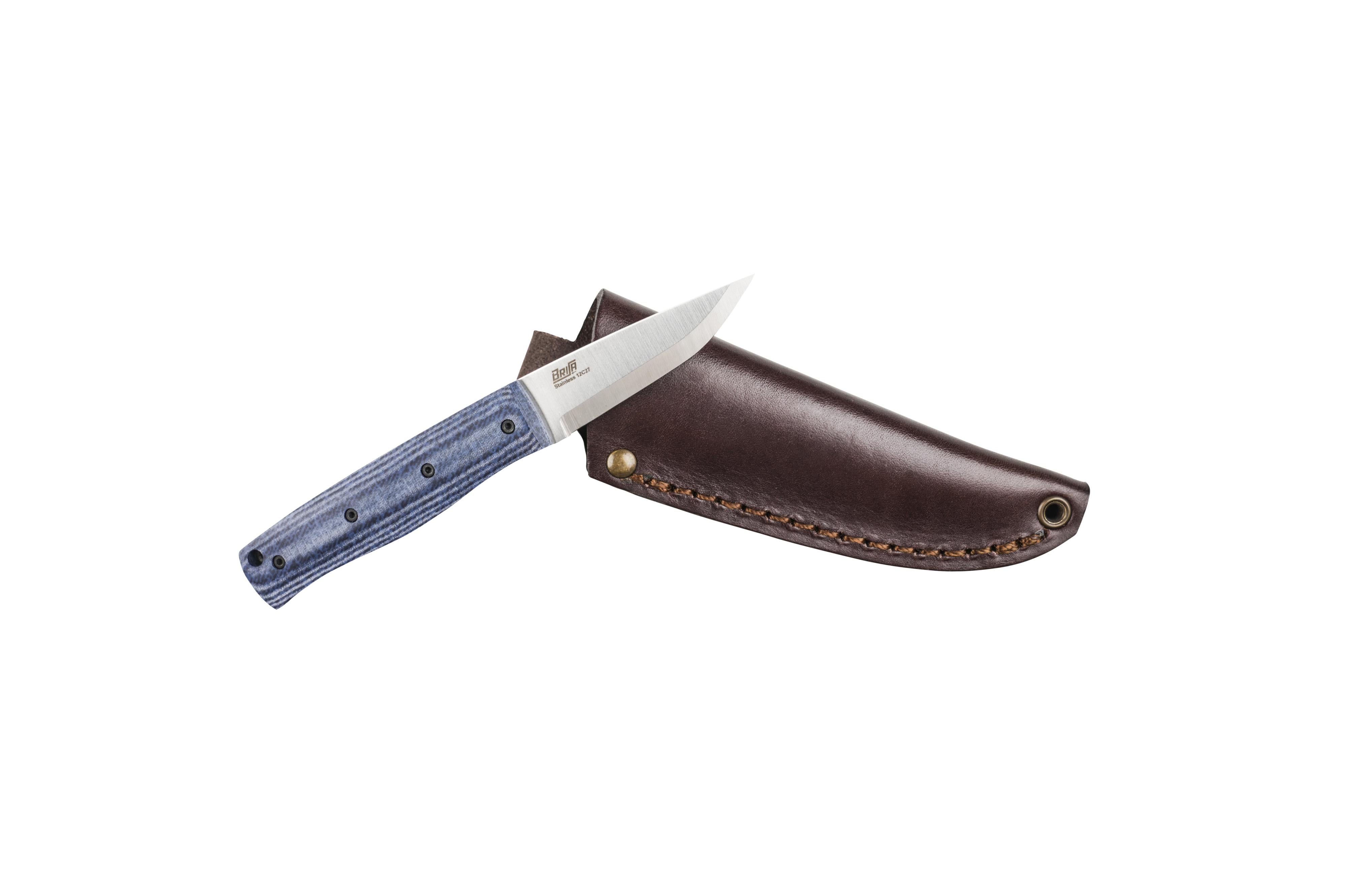 Brisa - Pk70Fx - Bluejeans Micarta - Scandi - Leather - 16 cm - Bushcraft knives