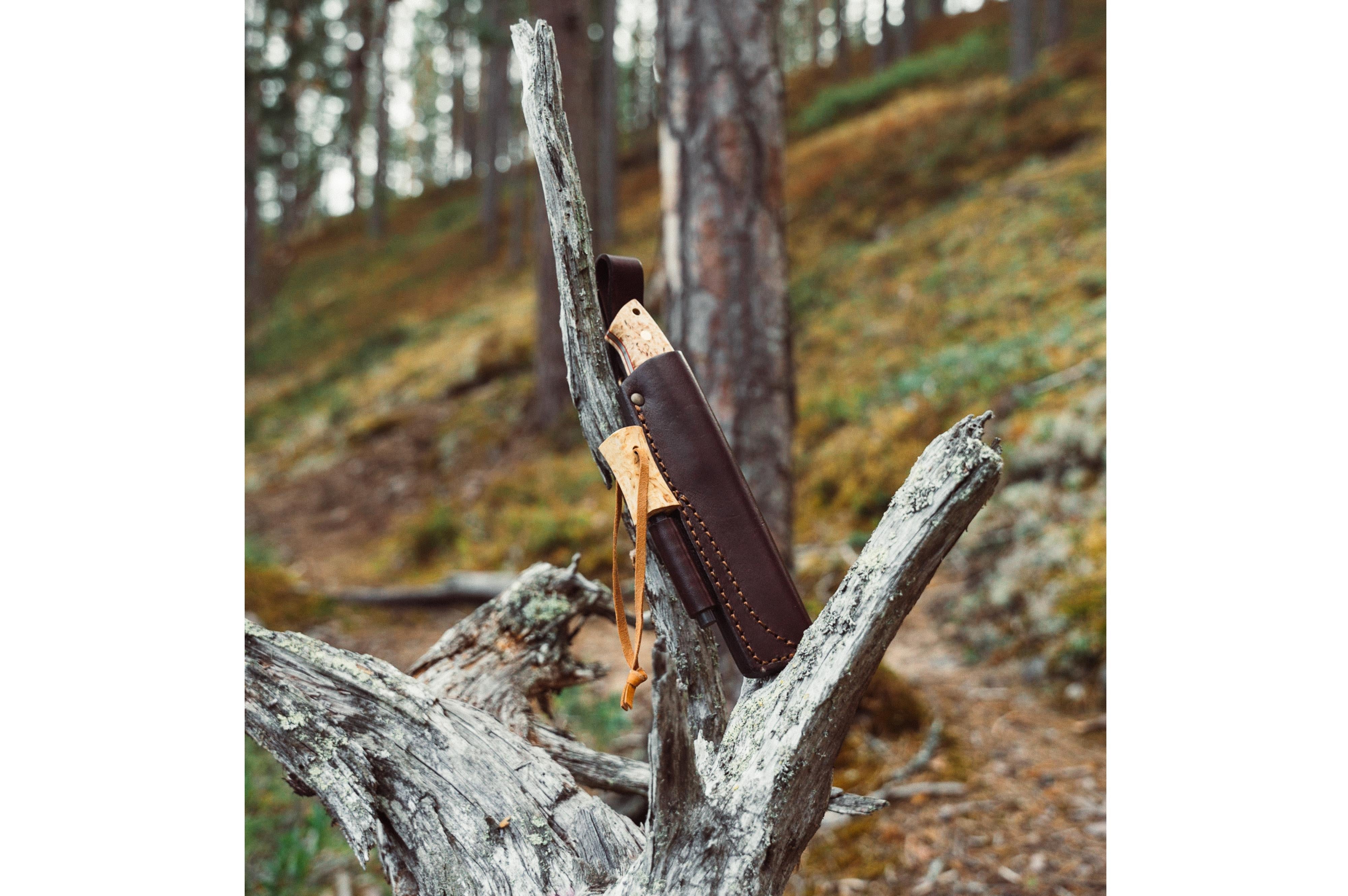 Trapper 95 - Curly Birch - Flat - Firesteel - 21 cm - Bushcraft knives
