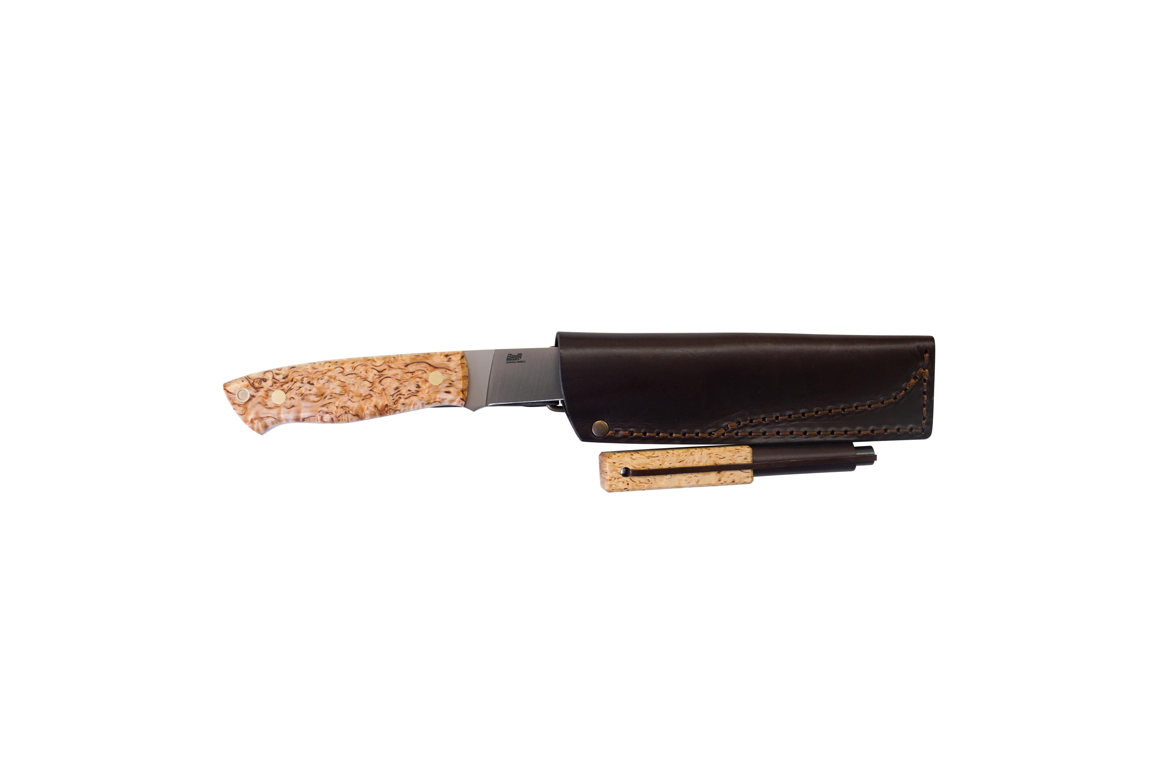 Brisa - Trapper 95 - CurlyBirch - Flat - Firesteel - 21 cm - Bushcraft knives