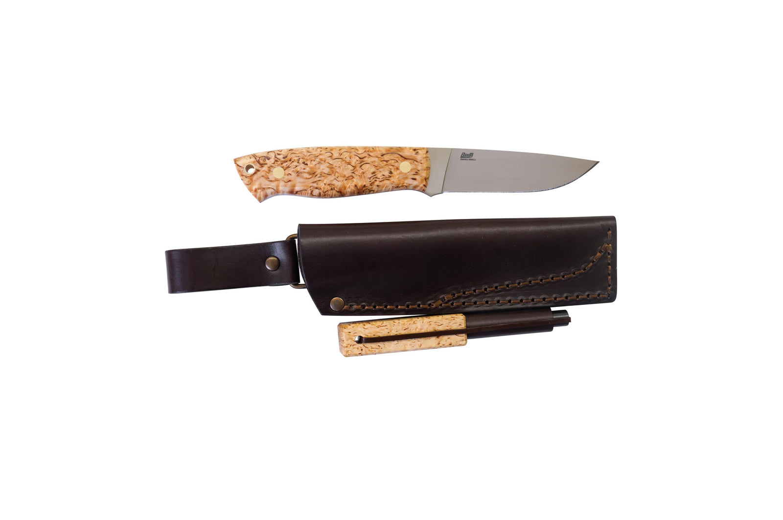 Brisa - Trapper 95 - CurlyBirch - Flat - Firesteel - 21 cm - Bushcraft knives