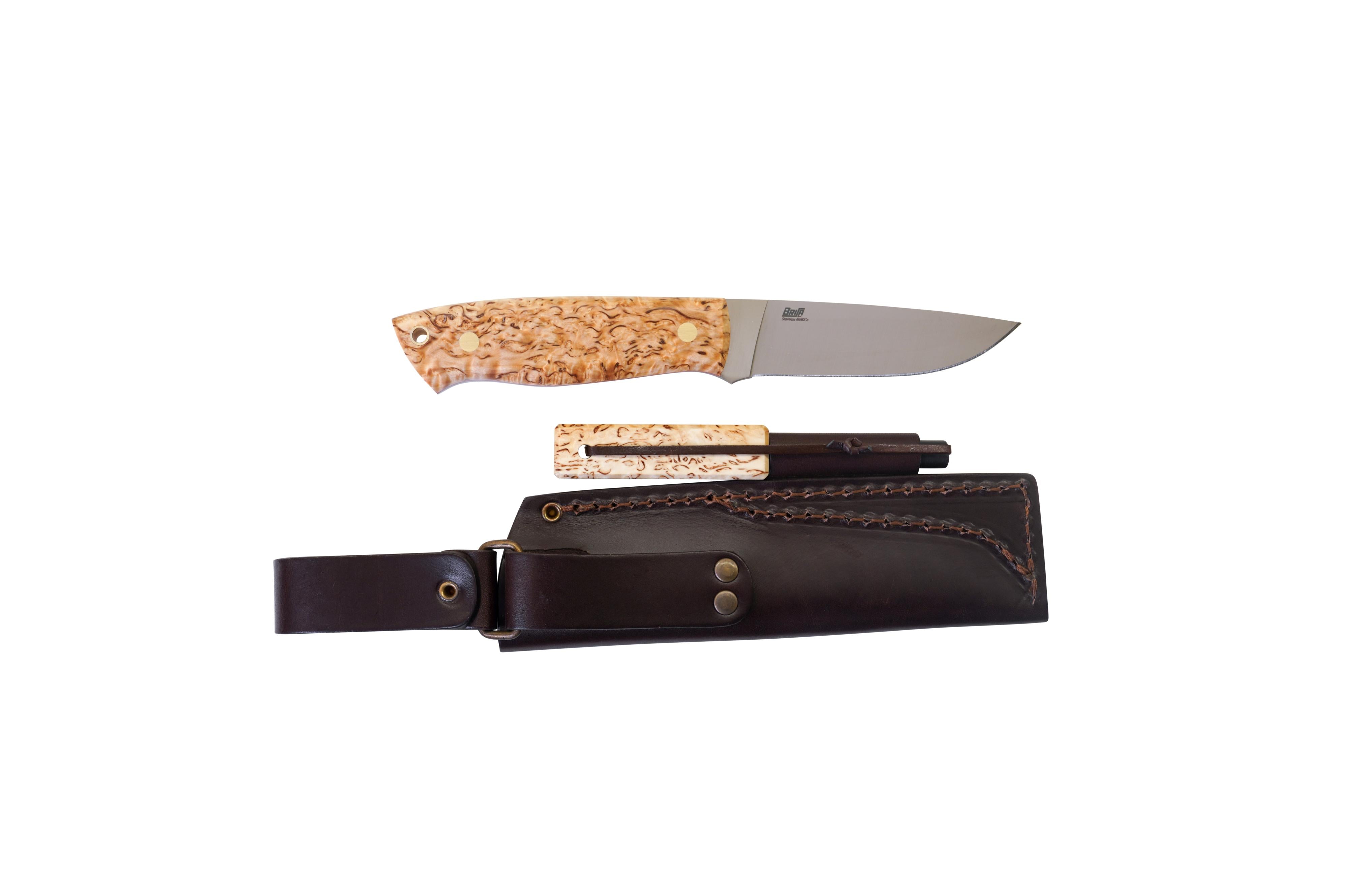 Brisa - Trapper 95 - CurlyBirch - Flat - Firesteel - 21 cm - Bushcraft knives