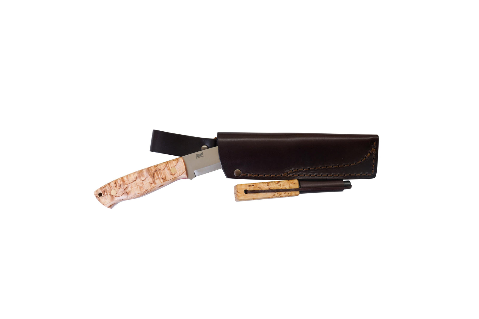 Brisa - Trapper 95 - CurlyBirch - Scandi - Firesteel - 21 cm - Bushcraft knives