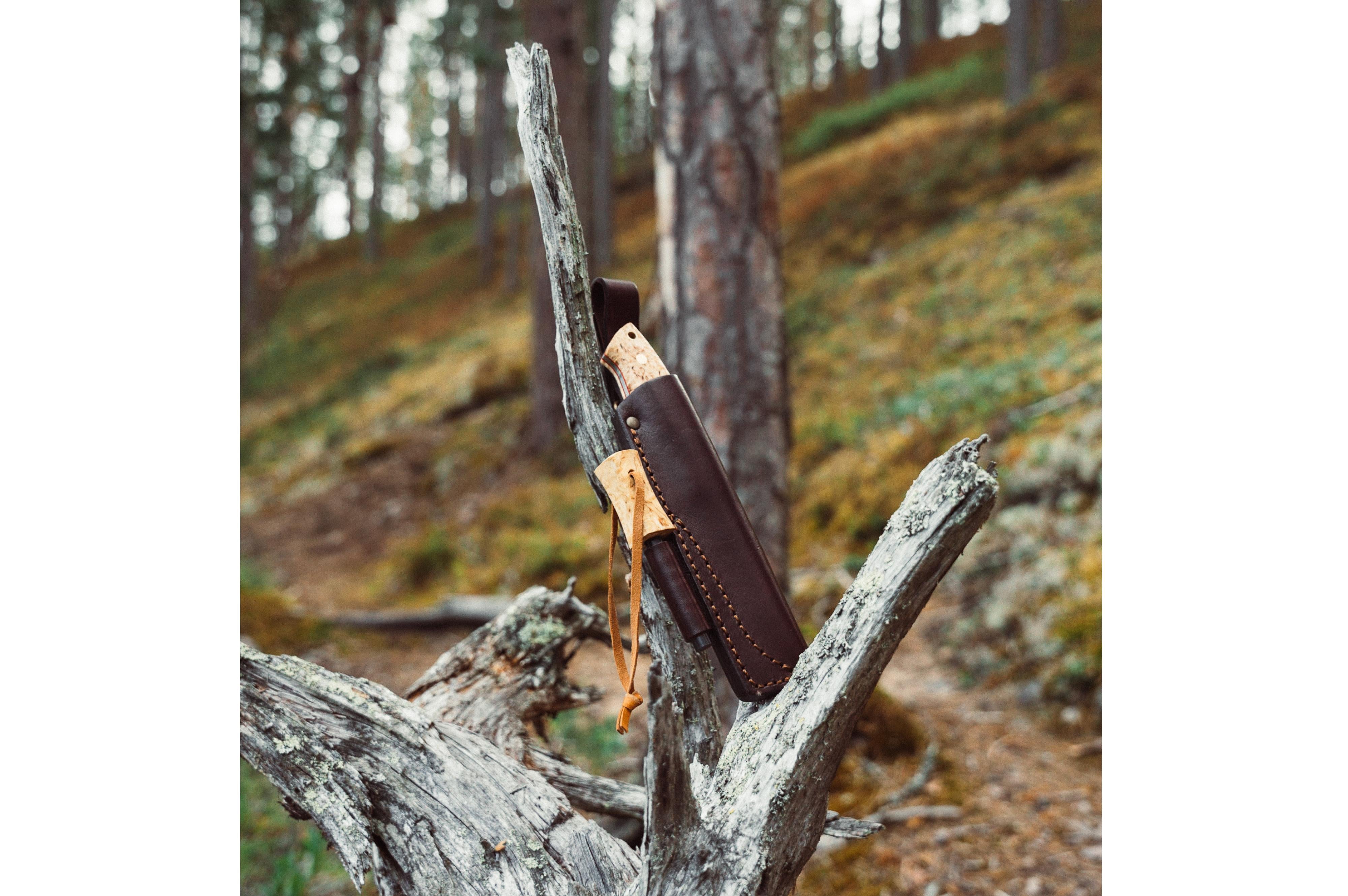 Brisa - Trapper 95 - CurlyBirch - Scandi - Firesteel - N690Co - 21 cm - Bushcraft knives