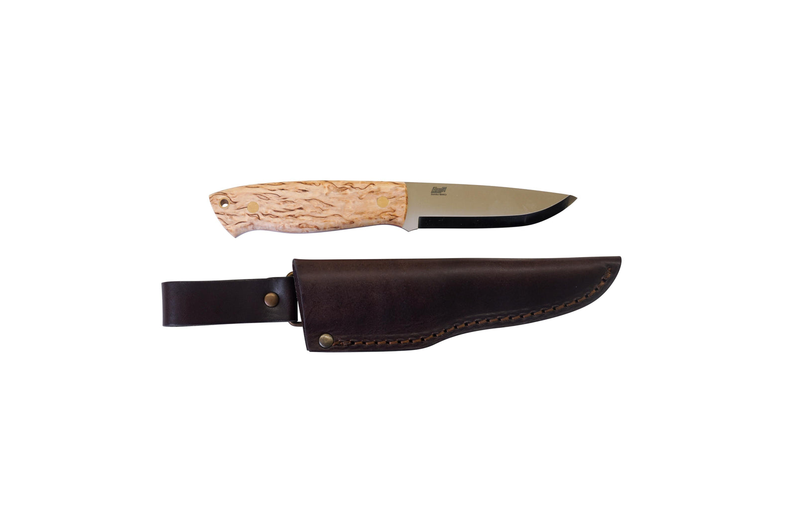 Brisa - Trapper 95 - CurlyBirch - Scandi - Leather - 21 cm - Bushcraft knives