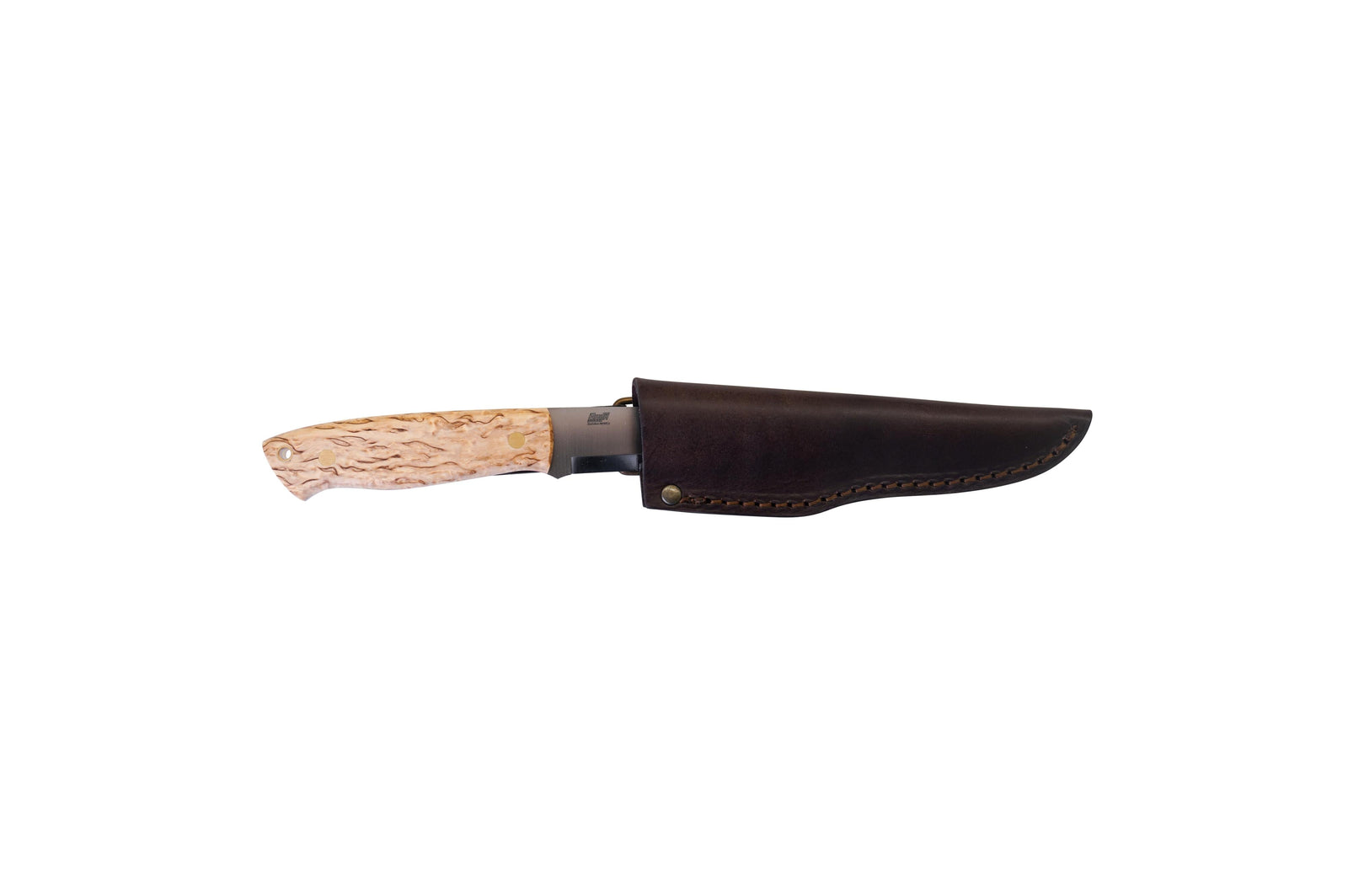 Brisa - Trapper 95 - CurlyBirch - Scandi - Leather - 21 cm - Bushcraft knives