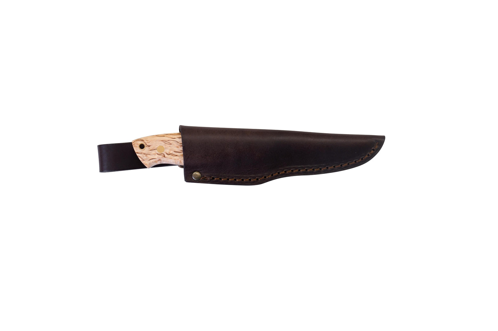 Brisa - Trapper 95 - CurlyBirch - Scandi - Leather - 21 cm - Bushcraft knives