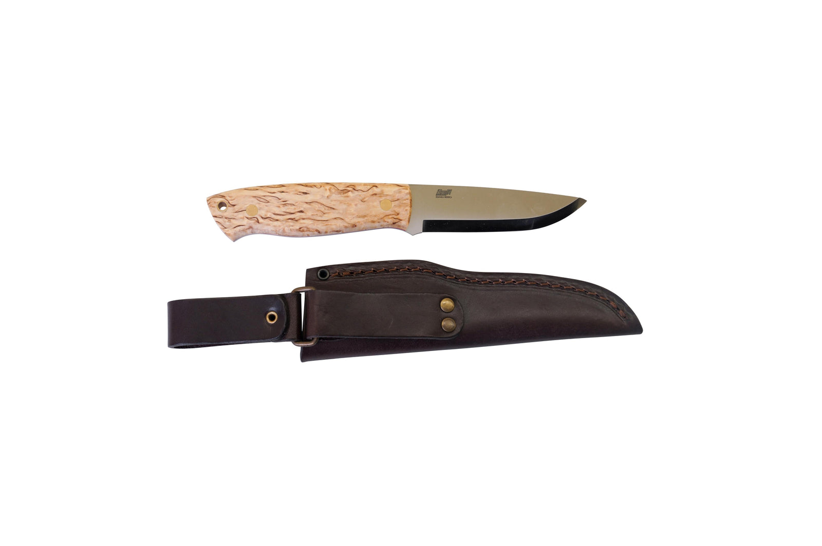 Brisa - Trapper 95 - CurlyBirch - Scandi - Leather - 21 cm - Bushcraft knives