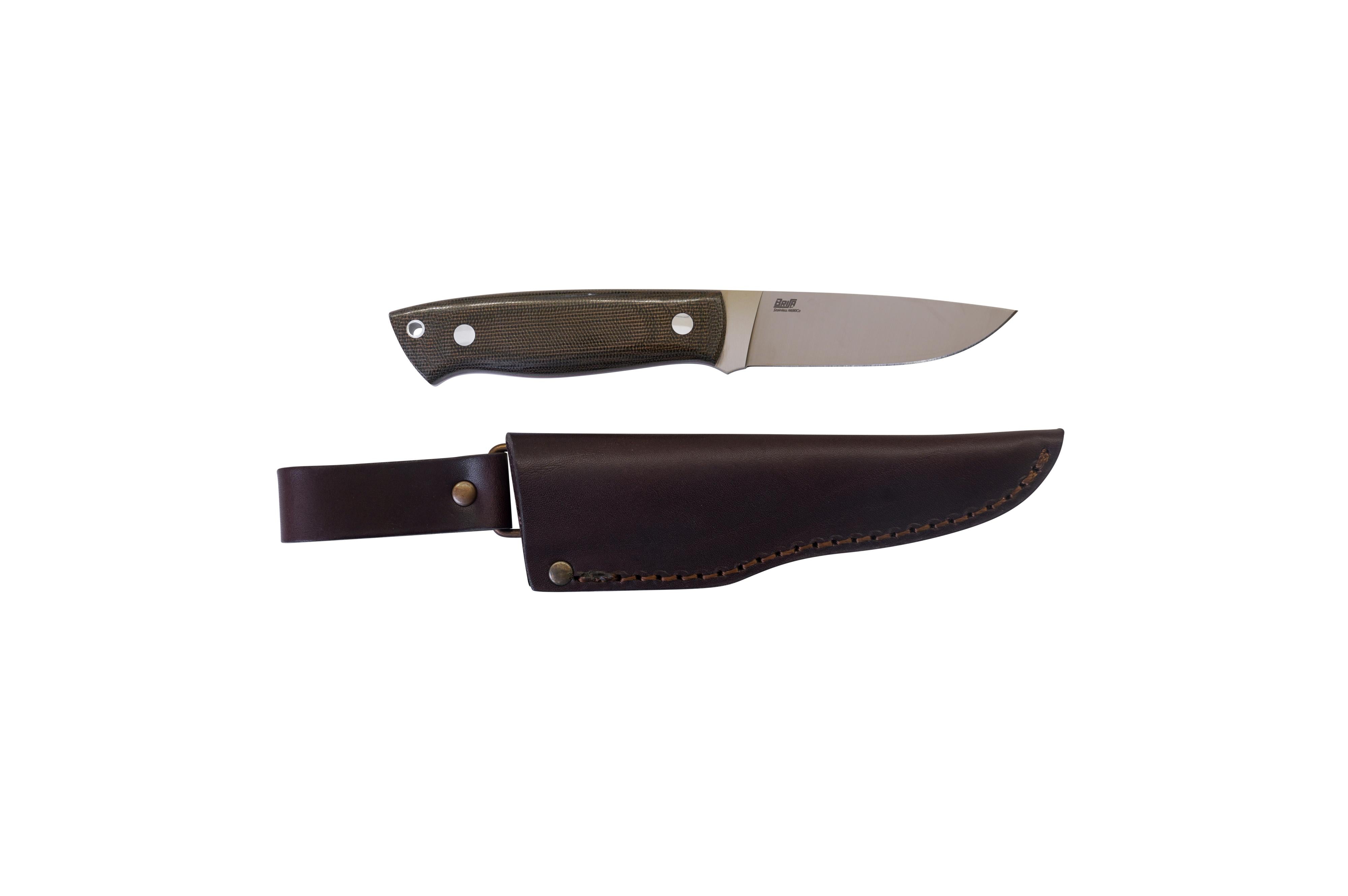 Brisa - Trapper 95 - GreenMicarta - Flat - Leather - 21 cm - Bushcraft knives