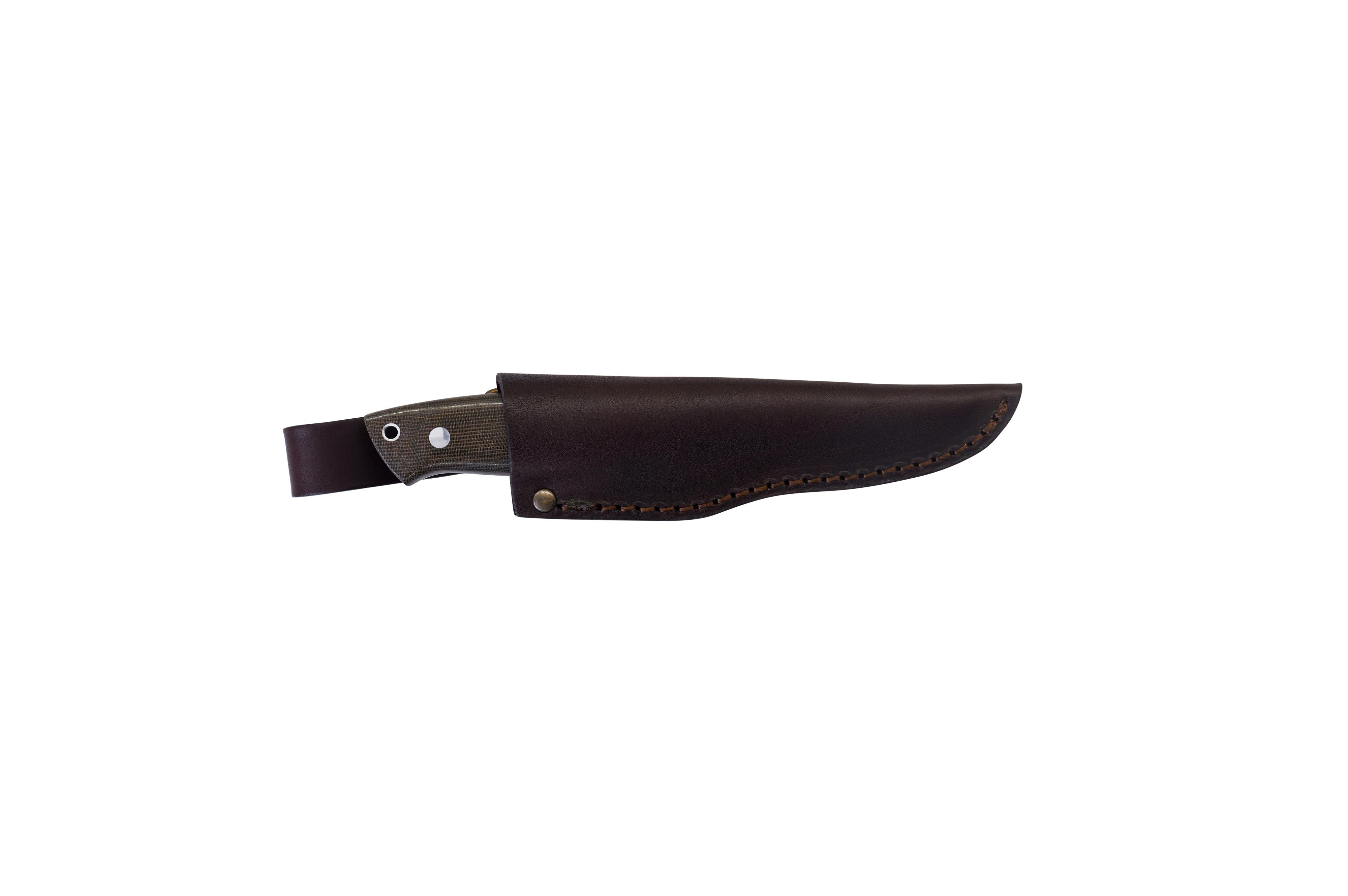 Brisa - Trapper 95 - GreenMicarta - Flat - Leather - 21 cm - Bushcraft knives