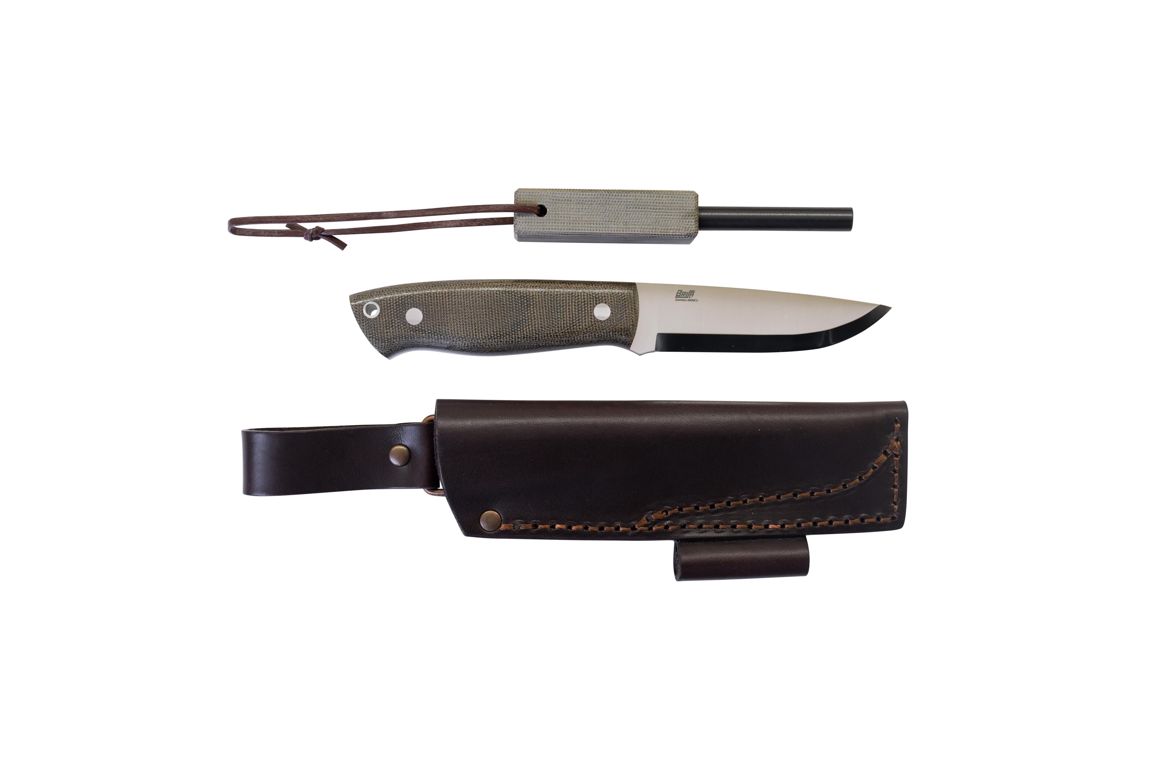 Brisa - Trapper 95 - GreenMicarta - Scandi - Firesteel - 21 cm - Bushcraft knives