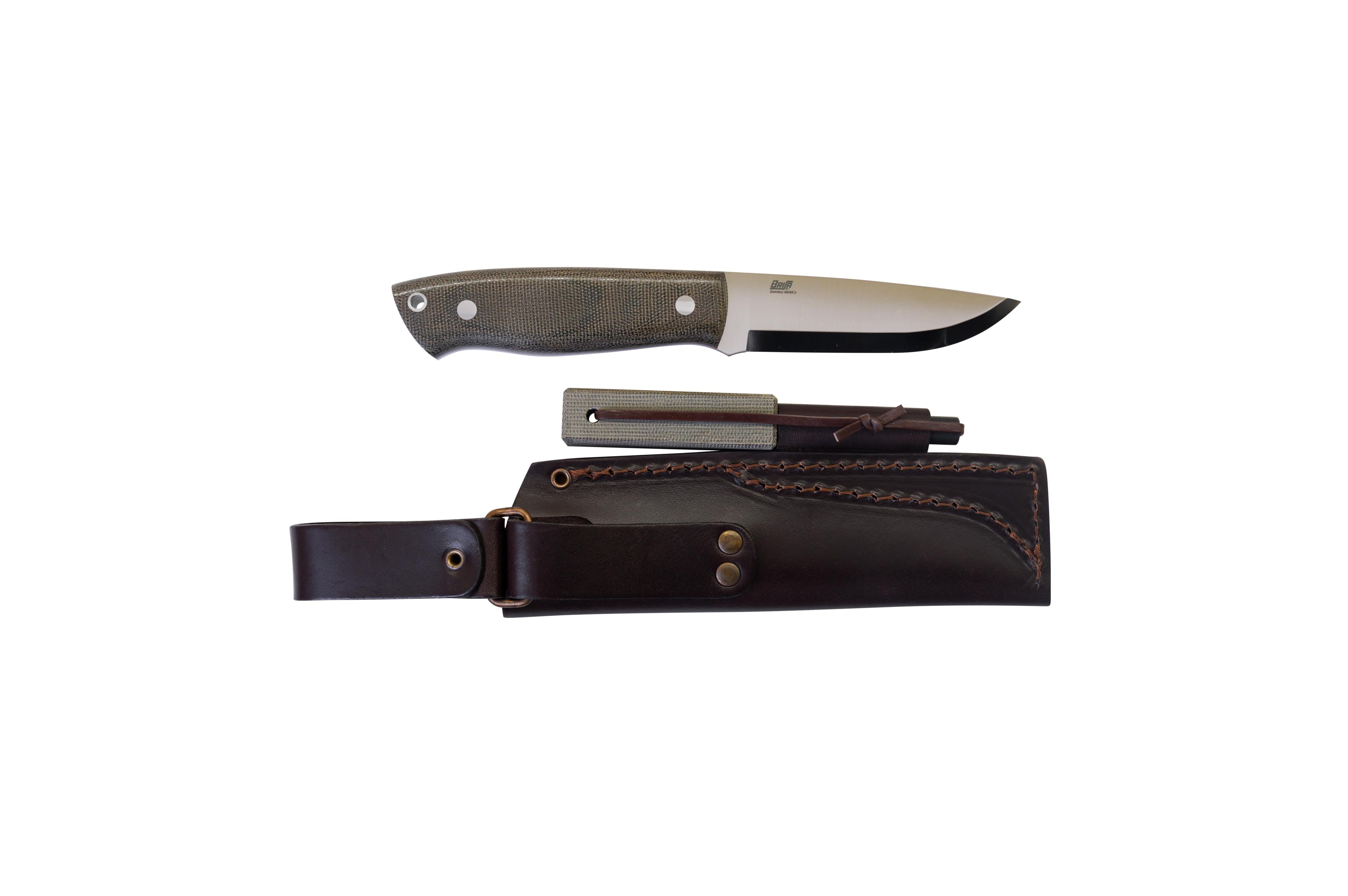 Brisa - Trapper 95 - GreenMicarta - Scandi - Firesteel - 21 cm - Bushcraft knives
