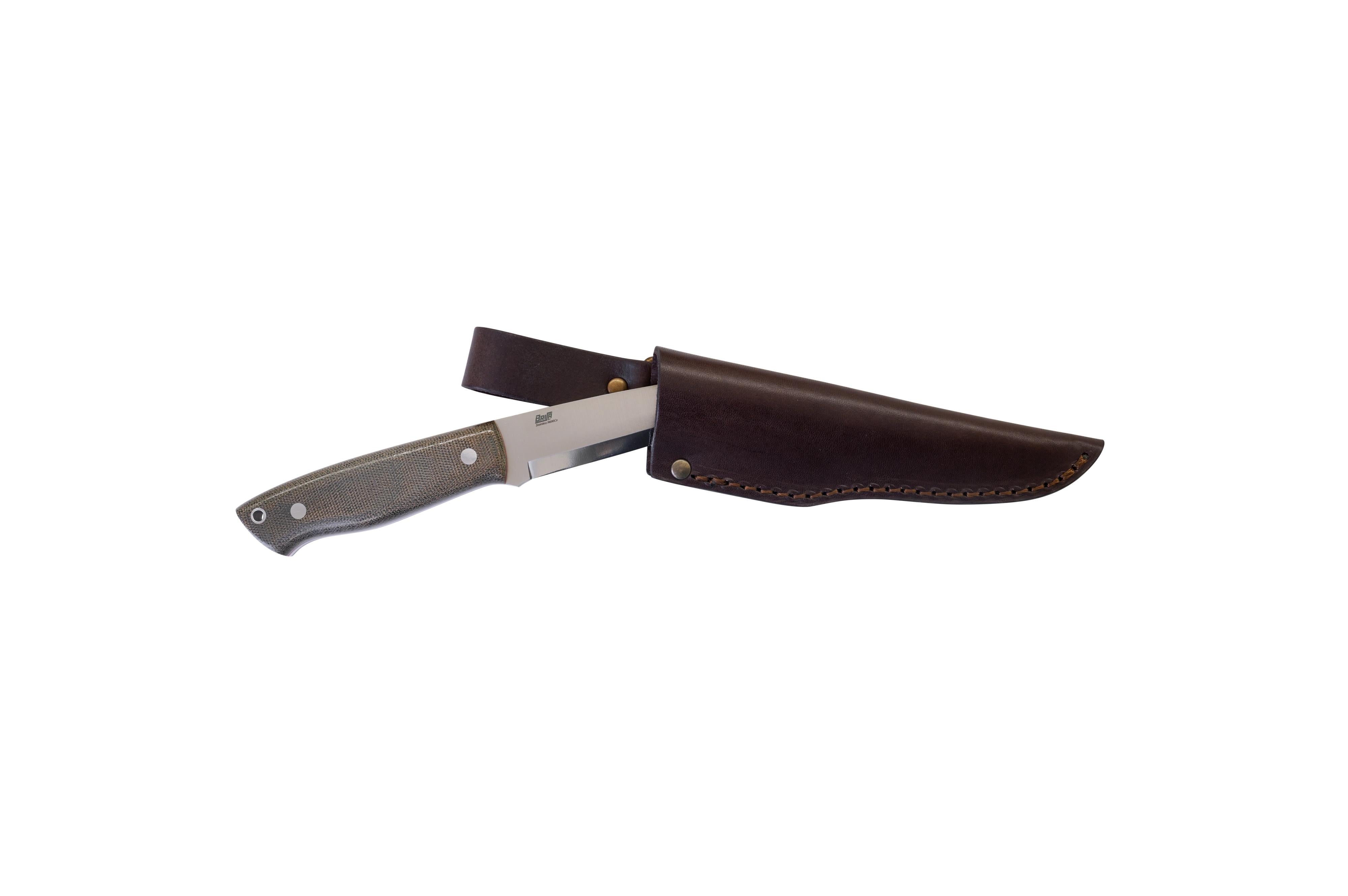 Brisa - Trapper 95 - GreenMicarta - Scandi - Leather - 21 cm - Bushcraft knives