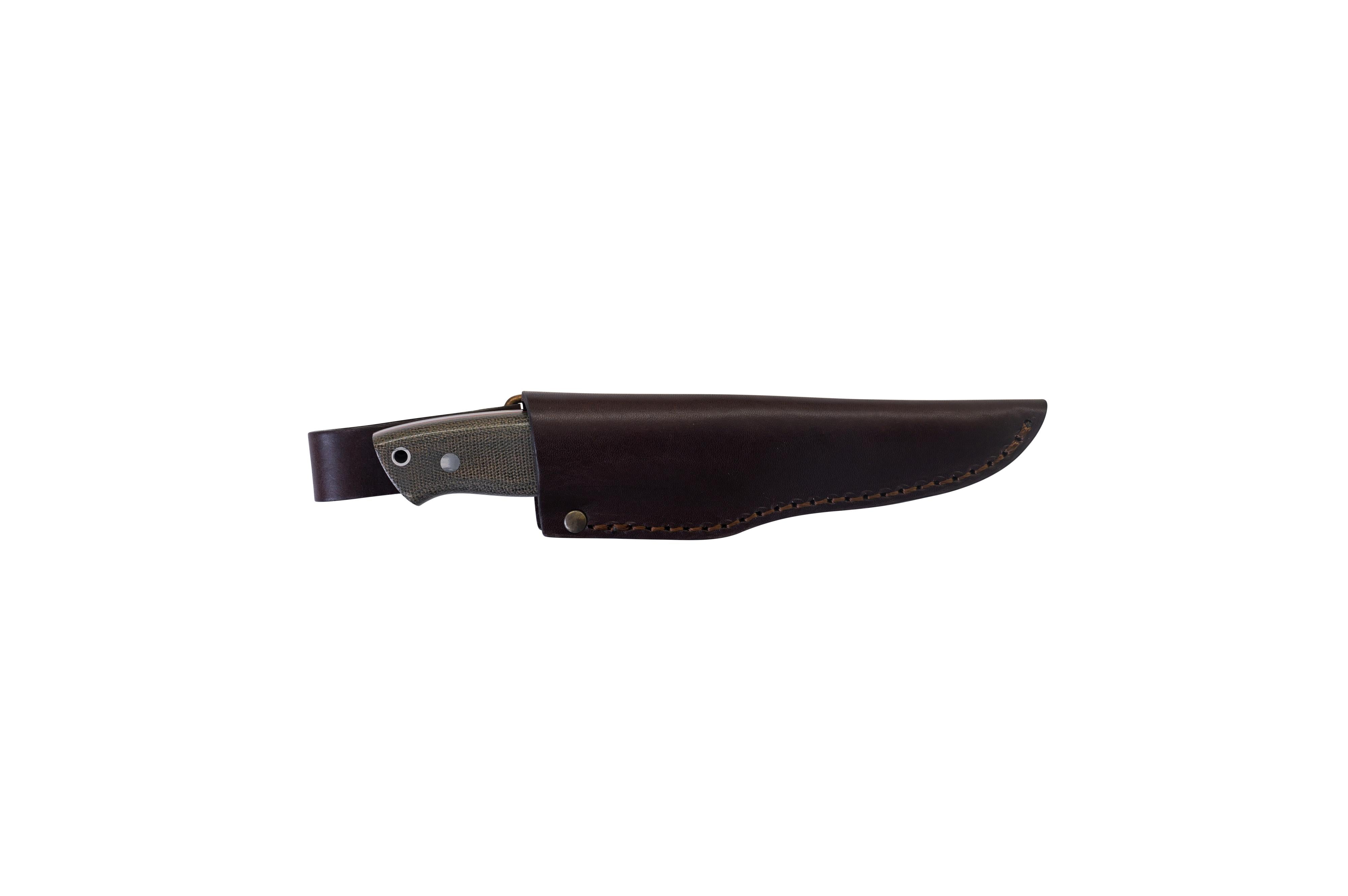 Brisa - Trapper 95 - GreenMicarta - Scandi - Leather - 21 cm - Bushcraft knives