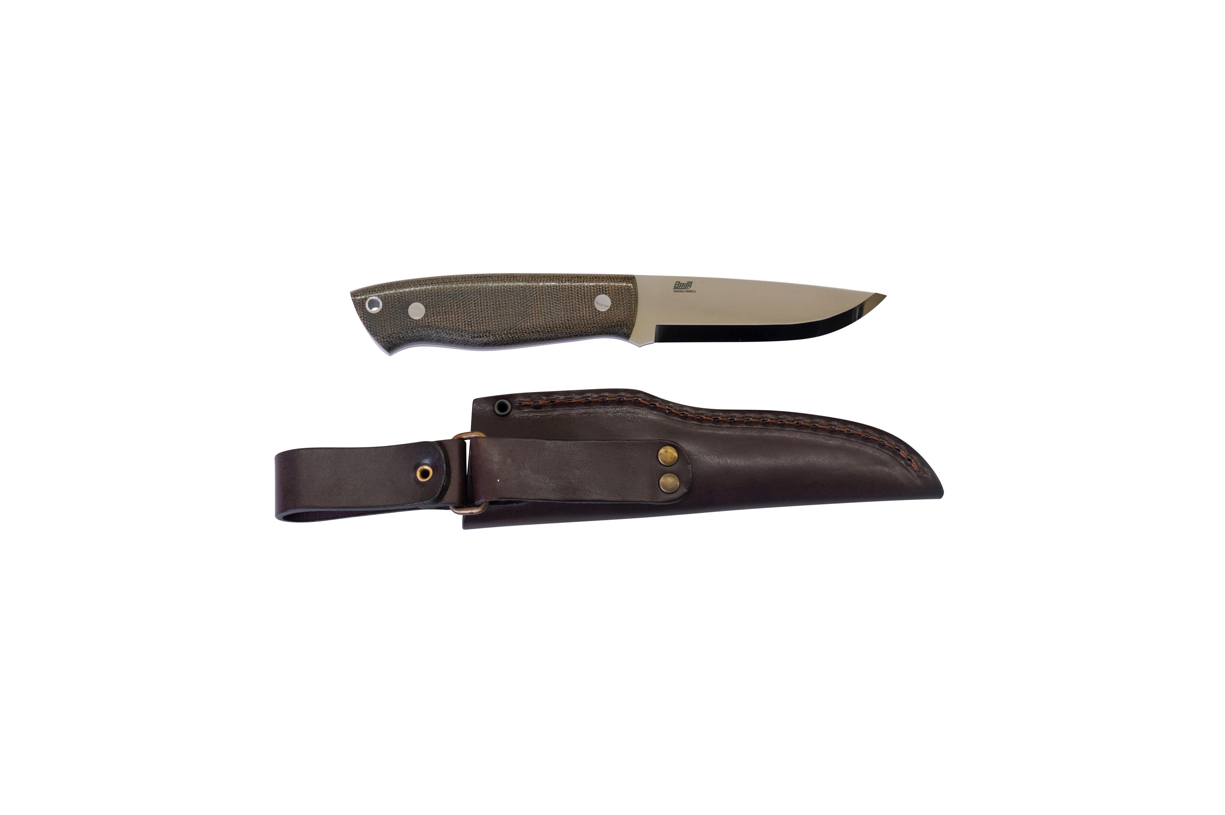 Brisa - Trapper 95 - GreenMicarta - Scandi - Leather - 21 cm - Bushcraft knives