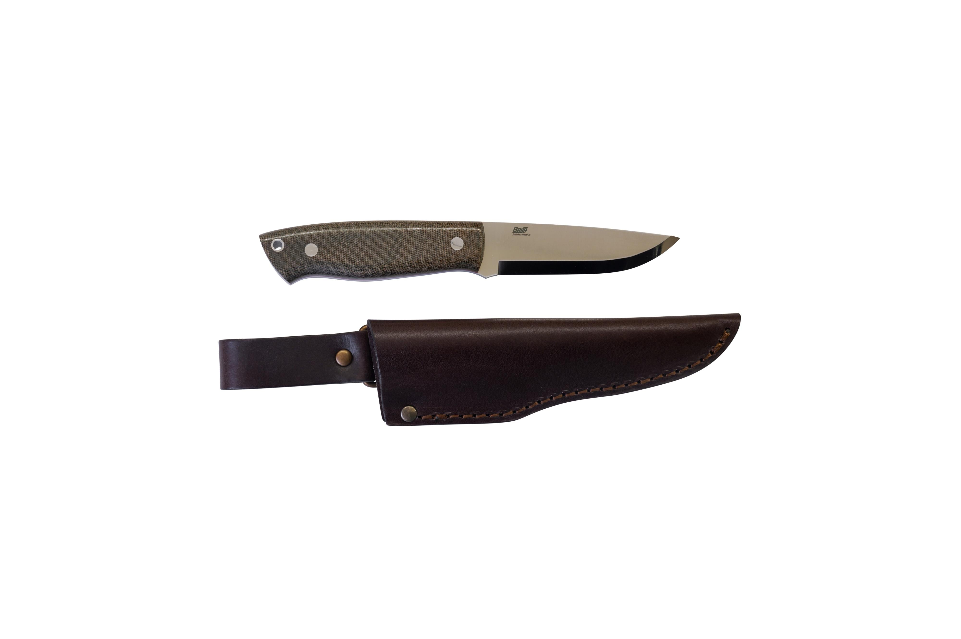 Brisa - Trapper 95 - GreenMicarta - Scandi - Leather - 21 cm - Bushcraft knives