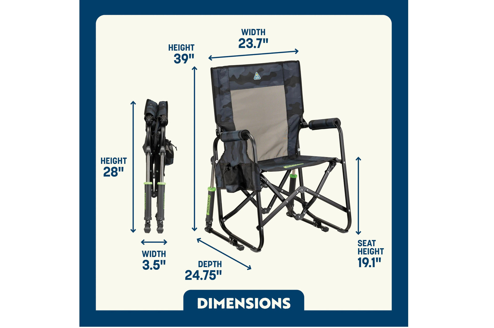 GCI - Stow Away Rocker navy topo - 60x63x99 - Camping Stühle