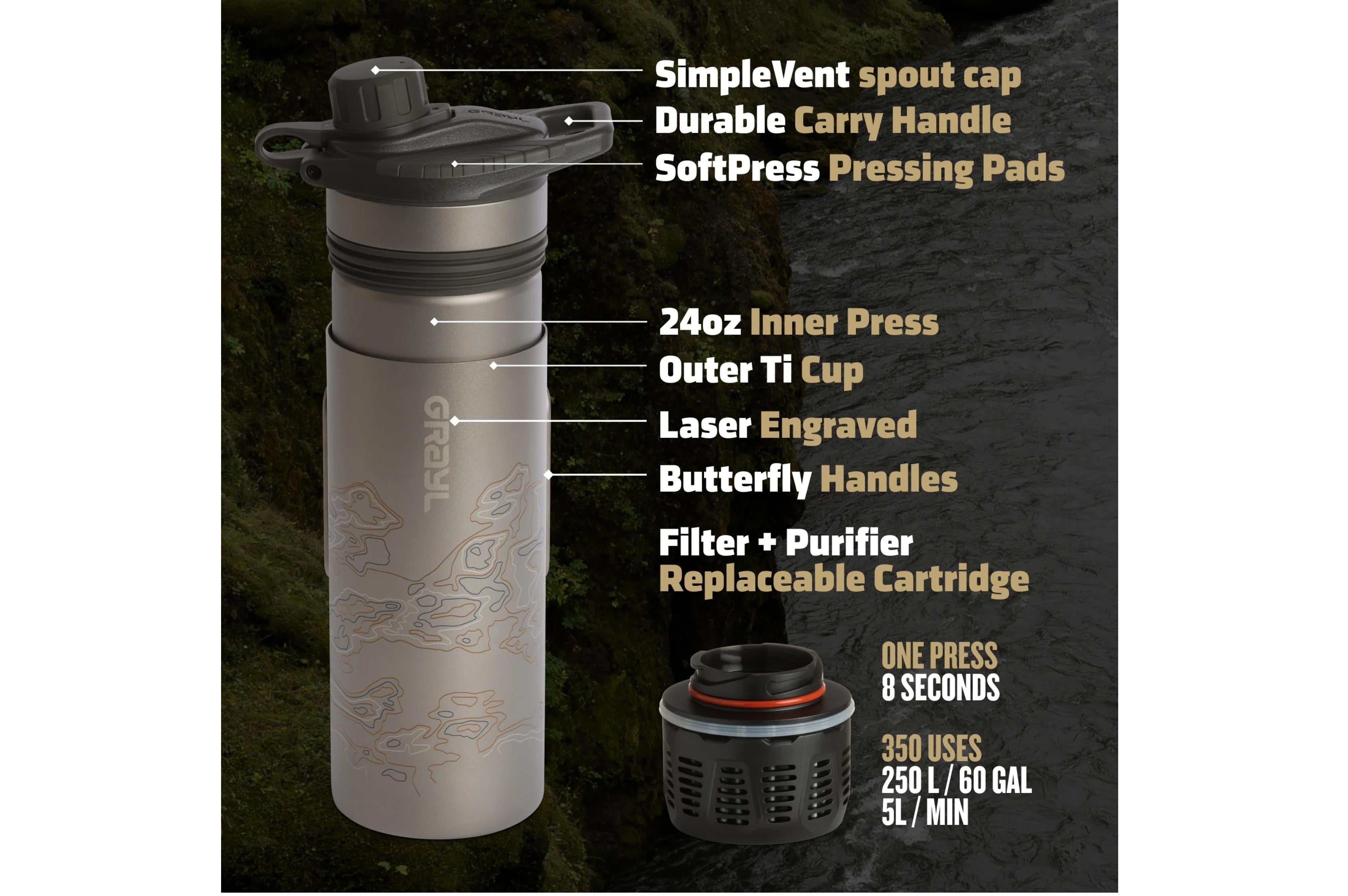 Grayl - Geopress Titanium OD - Ø8.6x26.5 cm - Grayl Geopress Purifier