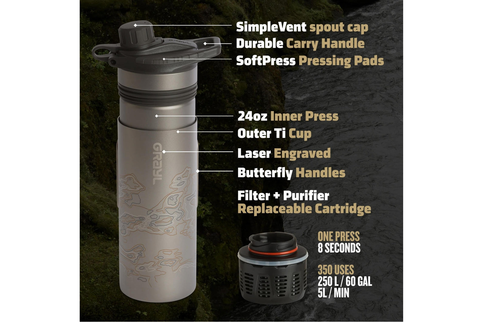 Grayl - Geopress Titanium OD - Ø8.6x26.5 cm - Grayl Geopress Purifier